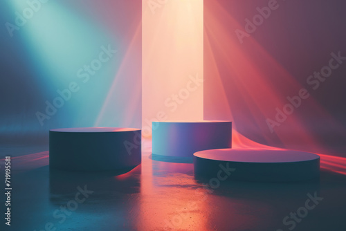 Blank product stand and Abstract background with light and reflection.