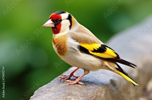 A small bird perches confidently on top of a smooth rock, observing its surroundings.