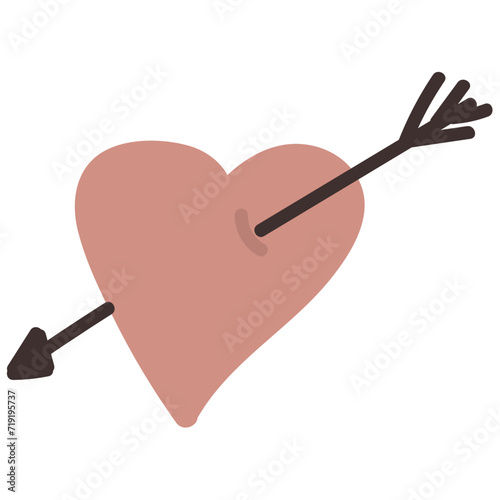 Hand-drawn illustration of heart pierced by an arrow. Doodle isolated on white background. 