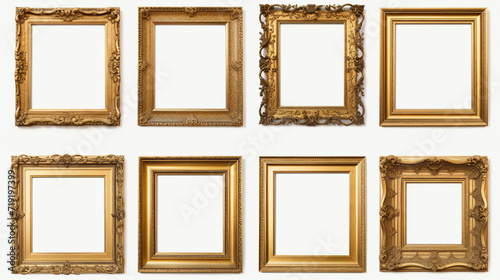 Vintage Elegance: Antique Style Gold Picture Frame Isolated on Transparent Background for Sleek Wall Art and Artwork Displays