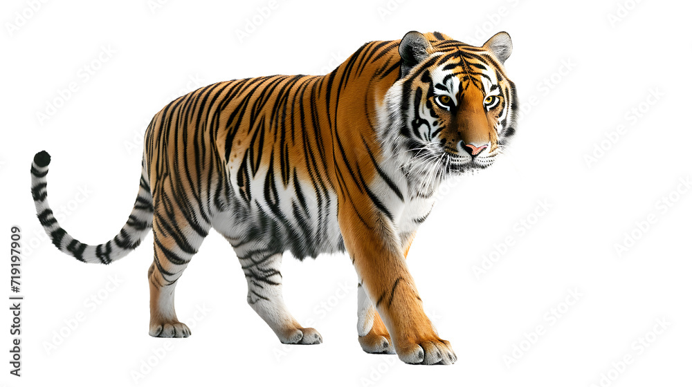 Majestic Tiger Standing on White Surface