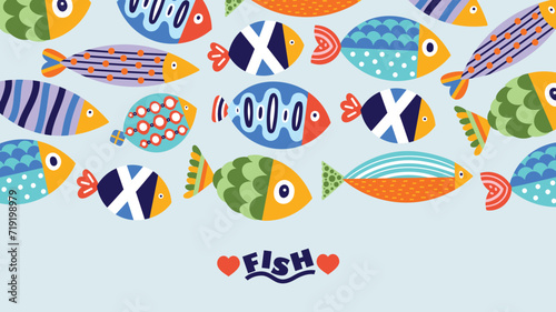 Cute fish poster. Sea illustration.