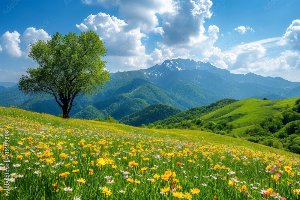 Breathtaking View of a Mountain Meadow in Spring