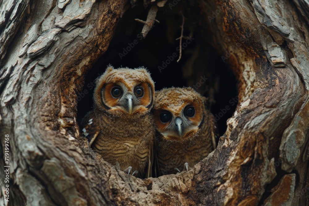Barn Owlets in Tree Hollow Barn Owlets in Tree Hollow