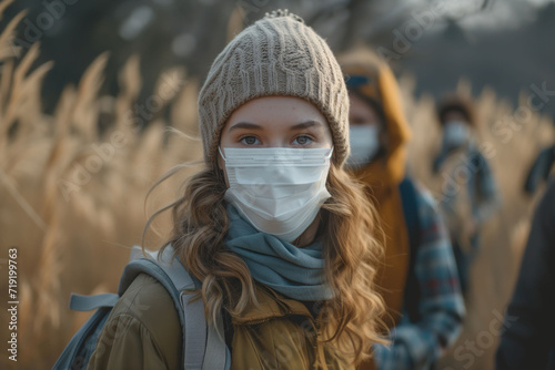 Young Woman in Mask on a Chilly Autumn Day