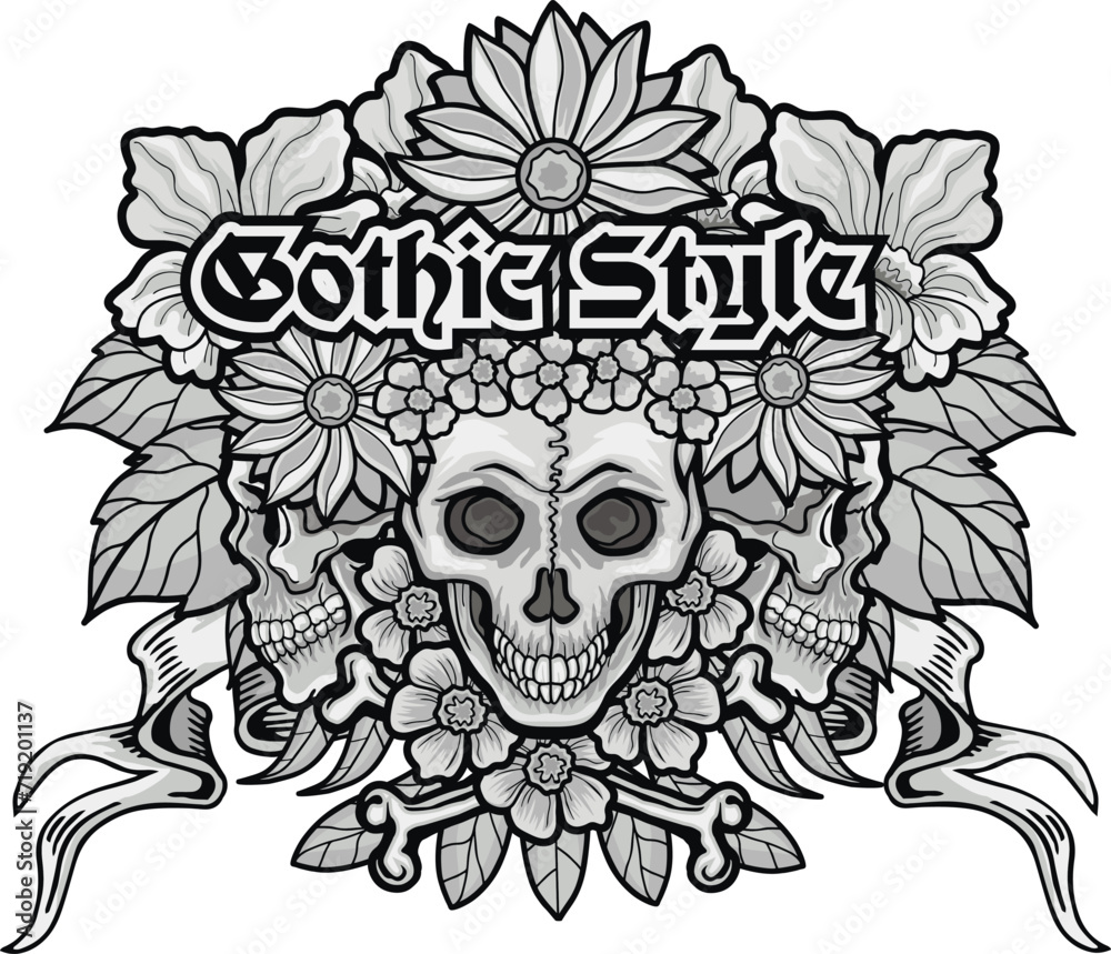 Fototapeta premium Gothic sign with skull, grunge vintage design t shirts