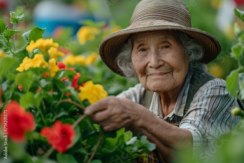 Happy Elderly Woman Gardening