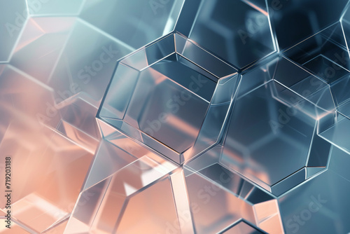 Abstract background glass shiny transprent hexagon shapes overlapping eath other. photo