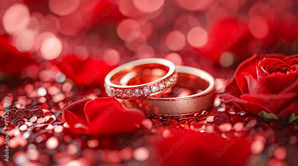 wedding rings and red roses on a dark wooden background. wedding rings and red roses on a dark wooden background.
