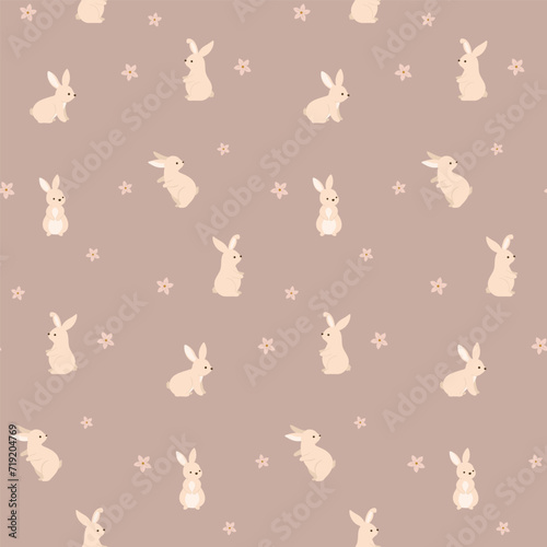 Bunnies with flowers seamless pattern