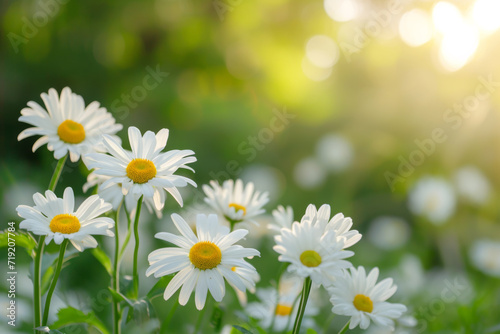 The symbol of the house stands among white daisies 