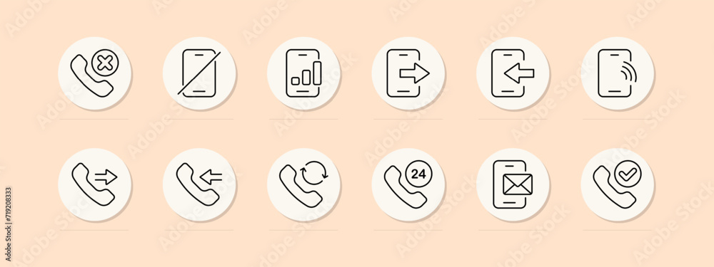 Call set line icon. Gadget, communication, phone, message, internet, Wi-Fi, connection. Pastel color background. Vector line icon for business and advertising Call set line icon. Gadget, communication, phone, message, internet, Wi-Fi, connection. Pastel color background. Vector line icon for business and advertising