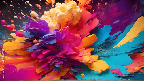 Colorful abstract background. Multi-colorful paint exploding and splashes on a black background