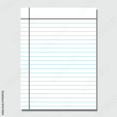 Blank loose leaf notebook paper background. Realistic line paper note. Notebook paper with lines design. Blank notebook paper sheet with lines vector