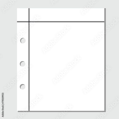 Blank loose leaf notebook paper background. Realistic line paper note. Notebook paper with lines design. Blank notebook paper sheet with lines vector illustration.