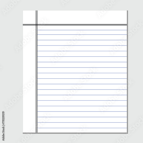 Blank loose leaf notebook paper background. Realistic line paper note. Notebook paper with lines design. Blank notebook paper sheet with lines vector illustration	