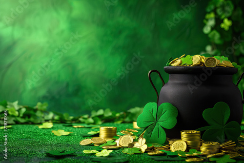 St. Patrick's Day Pot of Gold Scene. Generative AI.
