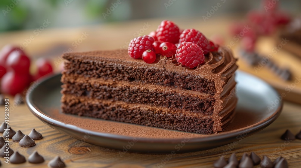 chocloate cake piece on a plate well decorated product photo chocloate cake piece on a plate well decorated product photo
