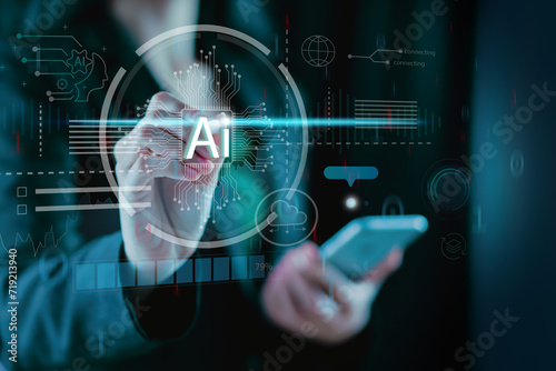 Ai technology, Ai tech. Artificial Intelligence. man using technology smart robot AI, artificial intelligence by enter command prompt for generates something, Futuristic technology transformation.