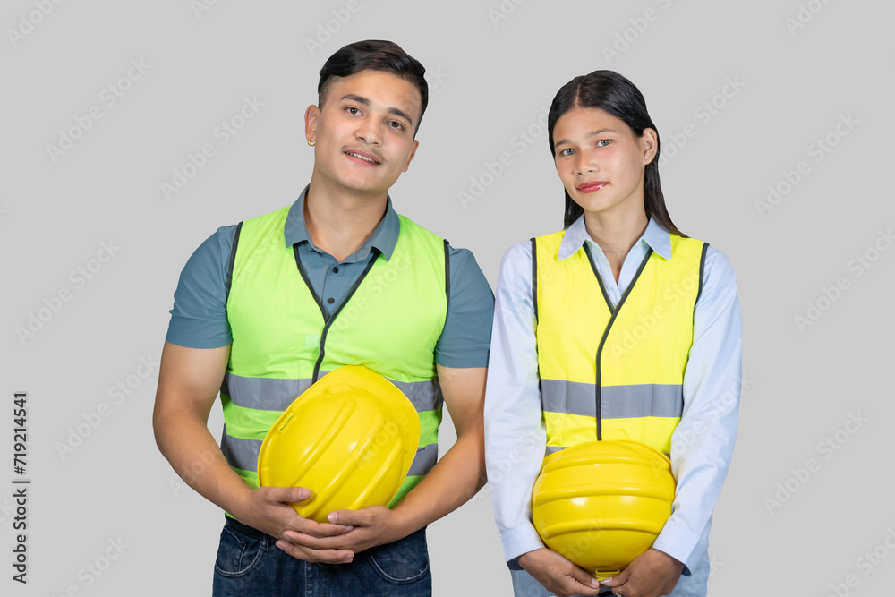 Asian Couple Engineer and Architect giving gestures and expressions on construction field Asian Couple Engineer and Architect giving gestures and expressions on construction field