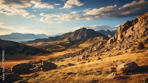 beautiful scenery of moss-covered fields and mountains in summer.