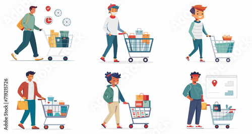 E-commerce concept illustration  collection of male and female business people scenes in the e-commerce scene. mega set flat vector modern illustration