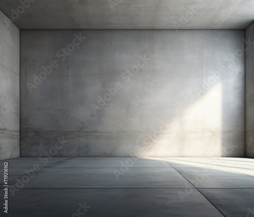 room with sunlight behind a wall with windows  in the style of concrete  monochrome palette  light   shadow