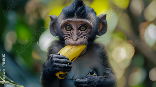Mokey Eating banana in forest  photo