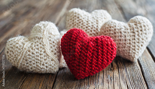 Valentine s Day Handicraft. Knitted Hearts Wallpaper.