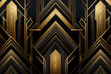 black and gold art deco pattern, in the style of art deco geometric patterns, sharp edges, ornate


