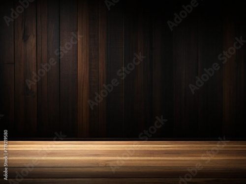 A dark room with a wooden floor and a light on the wall  black dark Wooden textured Background wallapaper vintage photogprahic  ai image 