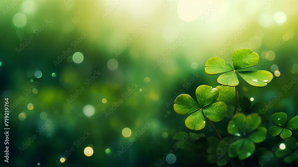 Fototapeta premium Natural landscape of four-leaf trees. Bokeh light effect.