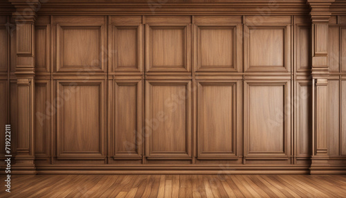 Highly crafted traditional wood paneling wall and floor