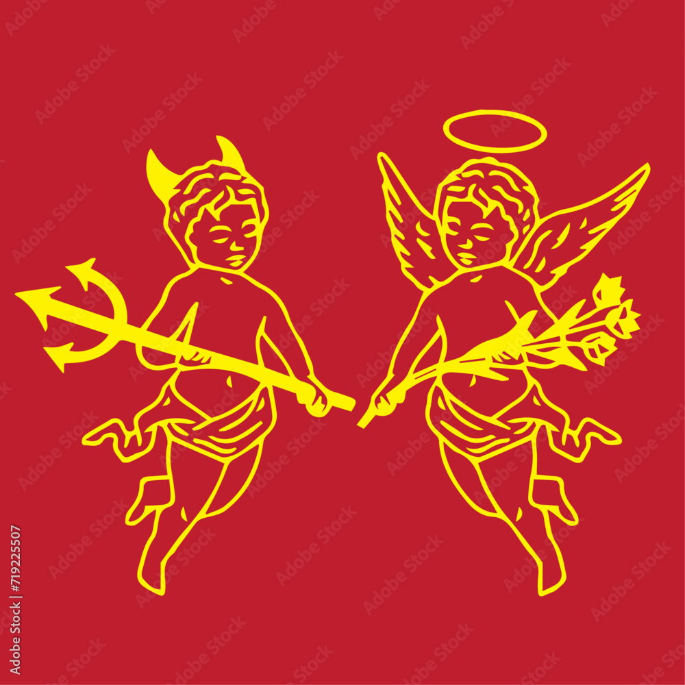 angel and devil fall colour illustration