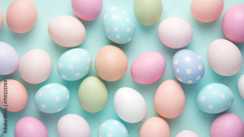 Flat lay of colored Easter eggs. Plain pastel background. Flat lay of colored Easter eggs. Plain pastel background.
