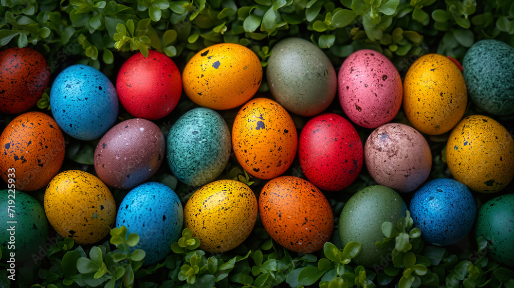 Group of Colorful Eggs on Lush Green Field. Generative AI. Group of Colorful Eggs on Lush Green Field. Generative AI.