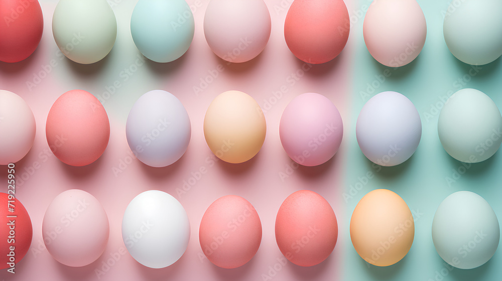 Flat lay of colored Easter eggs. Plain pastel background. Flat lay of colored Easter eggs. Plain pastel background.