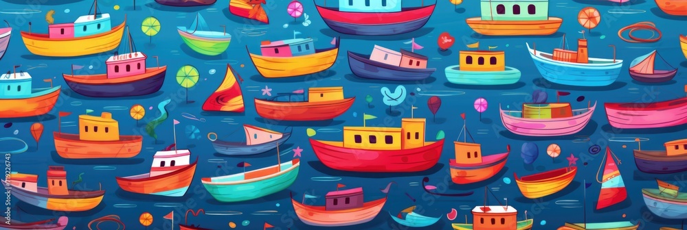 seamless pattern of boats in the sea