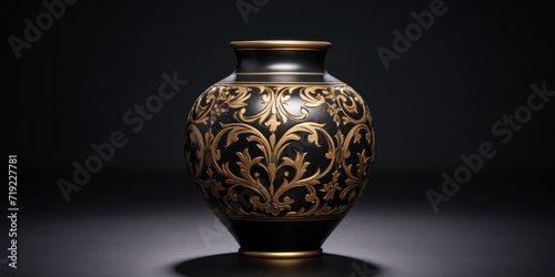 Antique black vase with gold interior pattern.