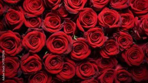 Background  texture of red roses. Top view  close-up. A bouquet for a birthday.