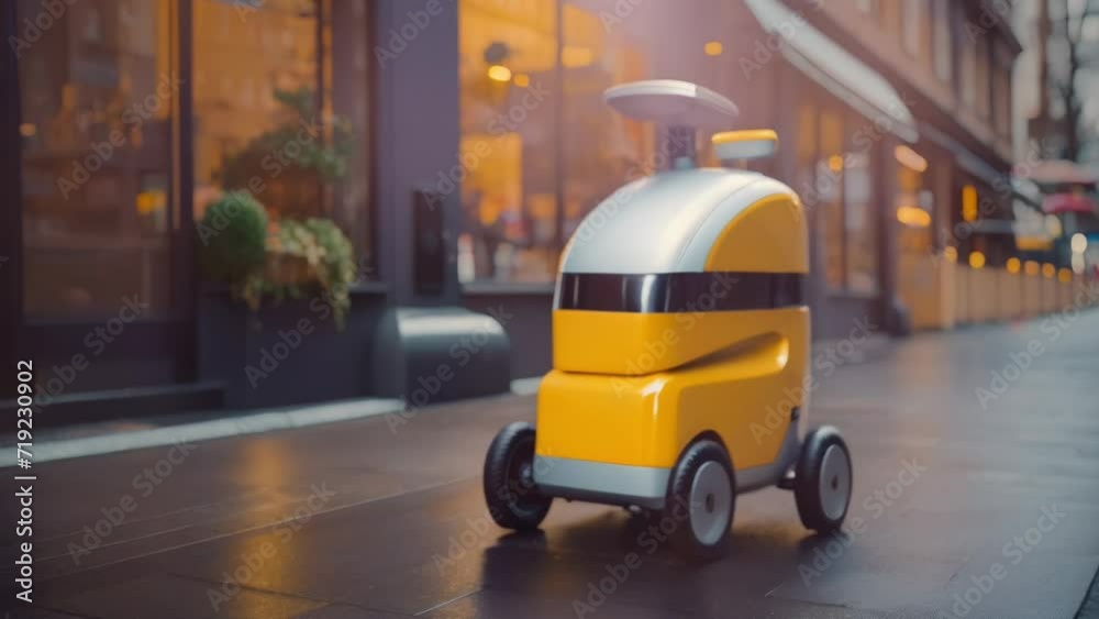 A robot delivers food, exemplifying the convenience and innovation of autonomous delivery technology. A robot delivers food, exemplifying the convenience and innovation of autonomous delivery technology.