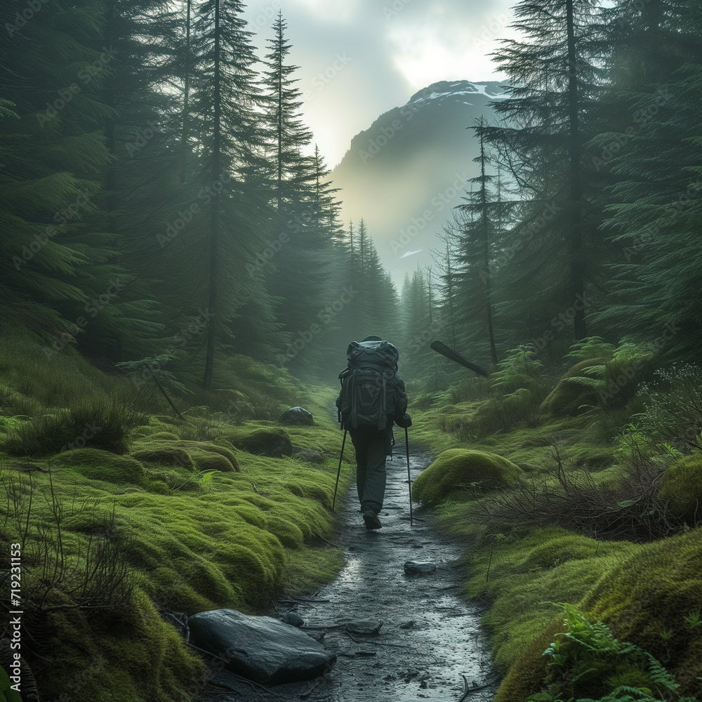 A Hiker's Path Through the Misty Mountain Trail