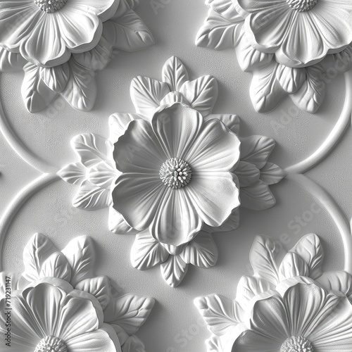 3D Illustration White Wallpaper Embossed Panel, 3d illustration
