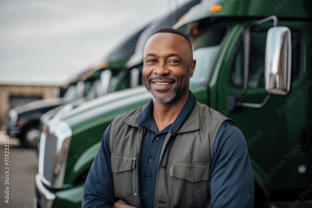 Smiling portrait of a middle aged male truck driver Smiling portrait of a middle aged male truck driver