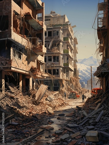 Earthquake Hits, Buildings Fall. Generative AI photo
