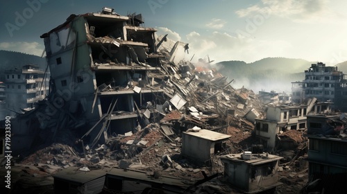 Big Earthquake Breaks Buildings. Generative AI photo