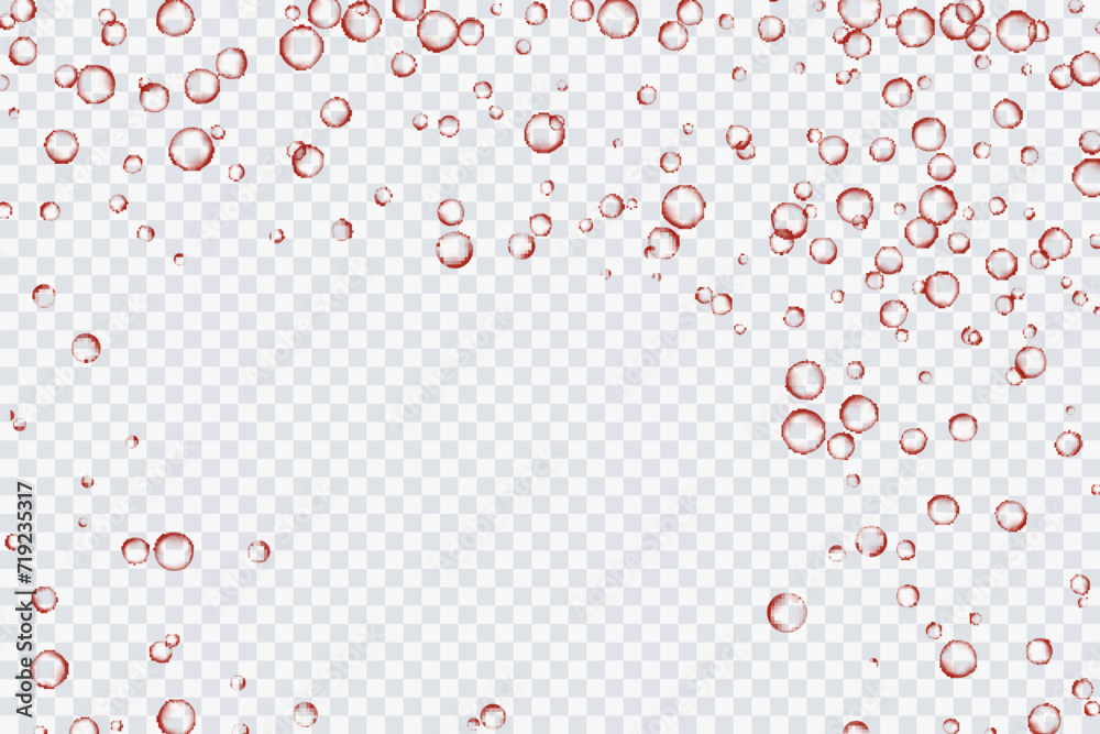 Red air bubbles, oxygen, champagne crystal clear, isolated on a transparent background of modern design. Vector illustration of EPS 10. - obrazy, fototapety, plakaty 