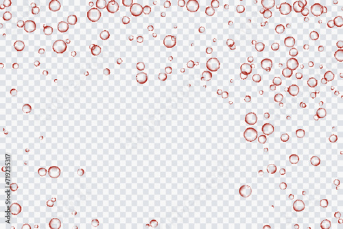 Red air bubbles, oxygen, champagne crystal clear, isolated on a transparent background of modern design. Vector illustration of EPS 10.