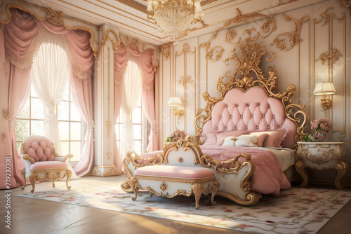 Princess, doll like bedroom in royal house. photo