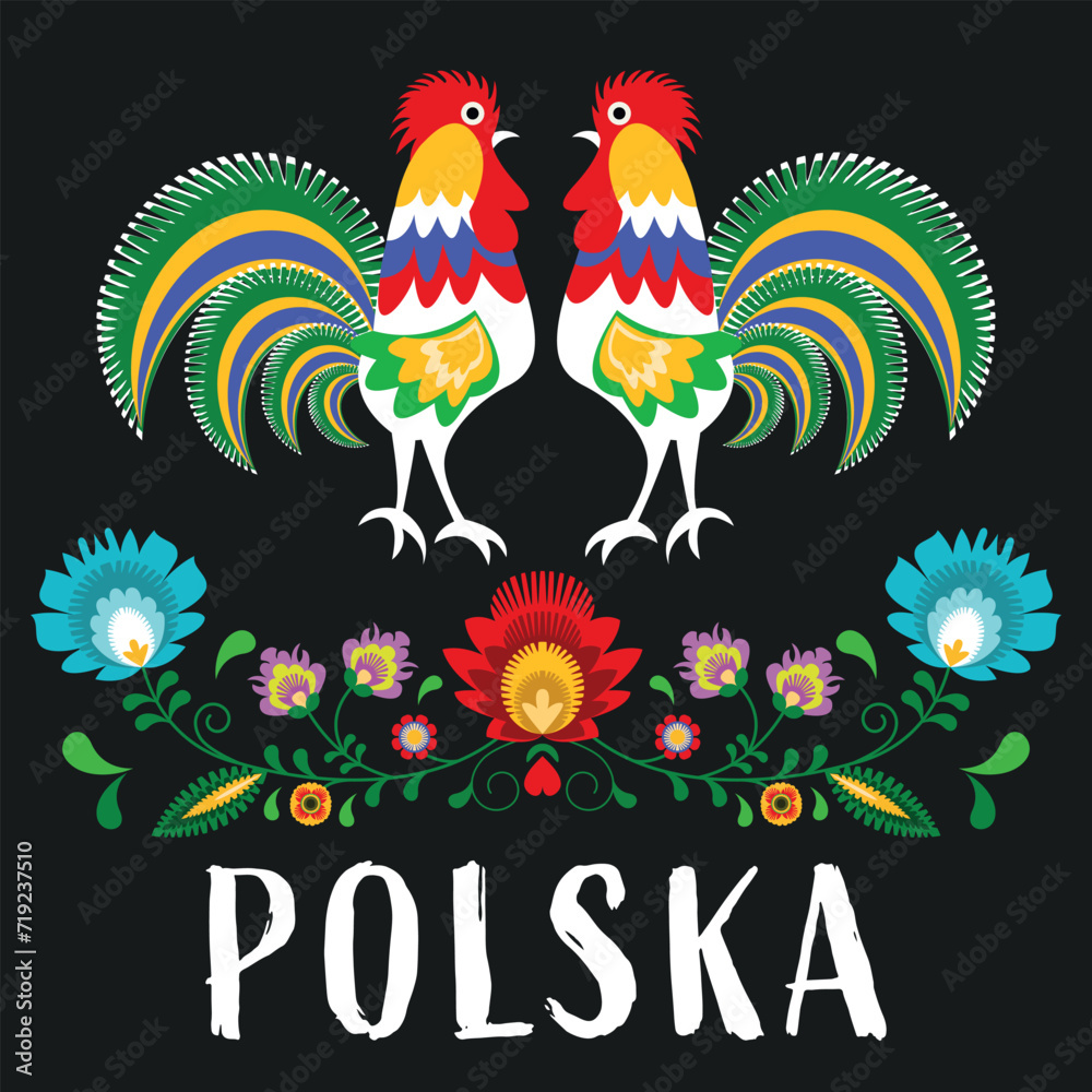 Polski folklor - napis Polska na ciemnym tle